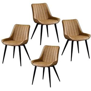 GEIRONV Kantoorstoelen Set van 4, kunstmatige lederen smeedijzeren kruk benen eetkamerstoel woonkamer slaapkamer balkon stoel Eetstoelen (Color : Yellow, Size : Black feet)