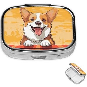 Rechthoekige pillendoos met pillendoos met 3 compartimenten om schattige corgi hondenpillendoos kleine pillenorganizer waterdicht klein pillendoosje voor op reis pillencontainers voor medicatieplanner
