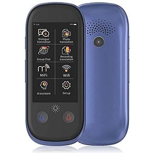 VDLLQYN, 3 inch 2.4G WiFi-taalvertaler, ondersteuning for opnamevertaling en fotovertaling, 77 talen slimme vertaler, grijs Het is zo aardig van je,Vertaler(Blue)