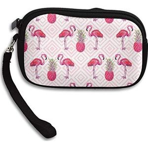 Klassieke portemonnee clutch voor muntgeld, zachte en handige portemonnee voor kaarten, roze flamingo ananas, multifunctionele cosmetische tas cameratassen met lange polsband voor vrouwen meisjes,