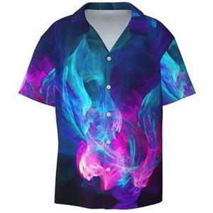 YJxoZH Blauw en Roze Fire Print Heren Jurk Shirts Casual Button Down Korte Mouw Zomer Strand Shirt Vakantie Shirts, Zwart, XL