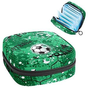 Periode Pouch Draagbare Tampon Opbergtas,Tampon Houder voor Portemonnee Vrouwelijke Product Organizer,Groene Basketbal Footall Sport, Meerkleurig, 4.7x6.6x6.6 in/12x17x17 cm