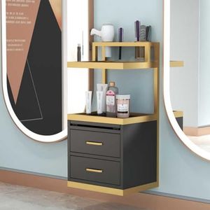 Wandgemonteerd kappersstation, salonstation, salonkast met metalen gereedschapshouder en mand, schoonheidssalonuitrusting voor haarstylisten(B)