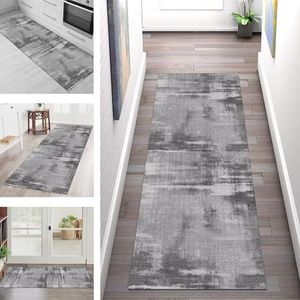 SGLGSTORE - Tapijtloper - Grijs - Abstract - Wasbaar - 80x200 cm