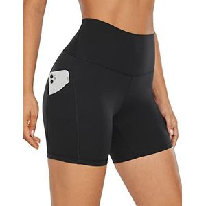 CRZ YOGA Butterluxe Fietsen Shorts met Zakken voor Vrouwen 5 Inches van Yoga Hoge Taille Workout Sport Gym Korte Leggings zwart S