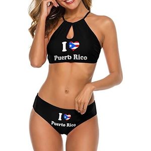 I Love Puerto Rico Puerto Zwemmen Kostuum Vrouwen Tweedelig Badpak Bikini Set Badpak Terug Kruis Tie XL