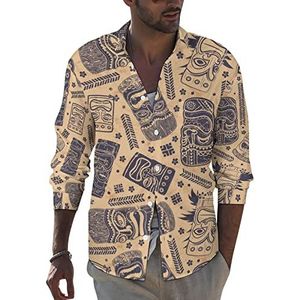 Vintage Aloha Tiki heren revers lange mouw overhemd button down print blouse zomer zak T-shirts tops 3XL