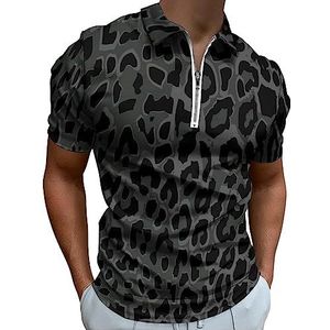 Luipaardprint Dierenhuid Polo Shirt voor Mannen Casual Rits Kraag T-shirts Golf Tops Slim Fit