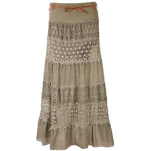 FASHION YOU WANT Zomerrok voor dames, maat 36/38 tot maat 48/50, lange maxi-rok, strandrok, zomerrok, lang, Amber, boho, retro, maxirok, Kaki, 44/46