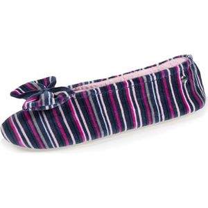 Isotoner Pantoffels voor dames, zeer comfortabel, van biologisch katoen en leren zool, grote strik, Blauwe strepen, 35/36 EU