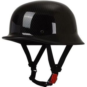 Half-Motorfietshelm ECE-Goedgekeurde Helmen In Duitse Stijl, Voor Heren Dames Low Profile Retro Skull Cap Open Face Motorhelmen Scooter Bromfiets Chopper D,M(57-58CM)