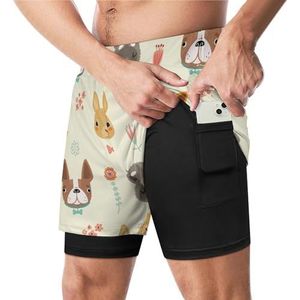 Leuke Dieren En Bloemen Grappige Zwembroek met Compressie Liner & Pocket Voor Mannen Board Zwemmen Sport Shorts