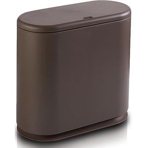 Shally Dogan Vuilnisemmer voor badkamer, inhoud 9 liter, vuilnisemmer van polyurethaan met push-opening, modern design, ruimtebesparend, geurremmend, 32,5 x 15 x 32 cm (bruin)