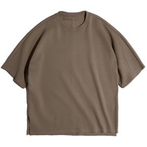 Dvbfufv Heren zomer ronde hals katoenen T-shirt losse effen kleur korte mouwen tops, Koffie, S