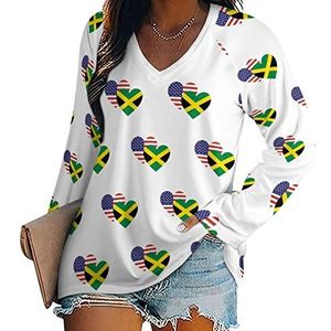 Jamaica Amerikaanse hart vlag nieuwigheid vrouwen blouse tops V-hals tuniek t-shirt voor legging lange mouw casual trui
