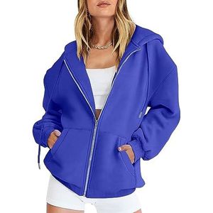 Y2K-hoodies met rits for dames, sweatshirts, casual lange mouwen, tienermeisjes, casual herfstjacks met trekkoord en zakken (Color : Blue, Size : XL)