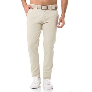 Redbridge Chinobroek voor heren met riem, comfortabele vrijetijds- en zakelijke broek, stone, 38W / 32L