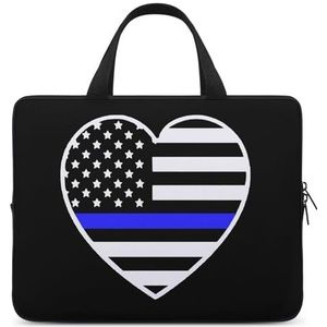 Politie Dunne Blauwe Lijn Amerikaanse Vlag Reizen Laptop Sleeve Case Aktetas Met Handvat Notebook Messenger Bag voor Office Business