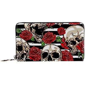 Vrouwen Zip Around Portemonnee en Telefoon Clutch, Grappige Schedel met Rose Patroon, Reistas Lederen Clutch Bag Kaarthouder Organizer Polsbandjes Portefeuilles, Meerkleurig, 8.07x1x4.53 in