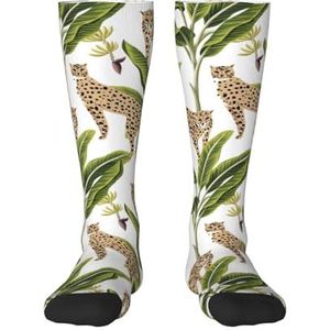 YsoLda Kousen Compressie Sokken Unisex Knie Hoge Sokken Sport Sokken 55Cm Voor Reizen, Tropische Vintage Banaan Boom Cheetah Bloem, zoals afgebeeld, 22 Plus Tall