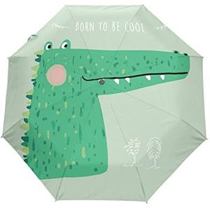 Dinosaurus Groen Dier Leuke Automatische Opvouwbare Paraplu UV-bescherming Auto Open Sluiten Opvouwbare Zonneblokkering Paraplu's voor Reizen Vrouwen Jongens Meisjes