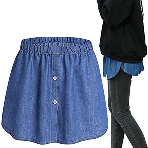 LoudSung Onderste Sweep Shirt Extender Halve Lengte Slips Mini Onderrok Verstelbaar Ondershirt voor Vrouwen Meisjes, Blauw-denim