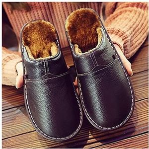 Dames Zomer Slippers Lederen Home Slippers for Mannen Winter Warm Pluche Slippers Slaapkamer Lederen Unisex Mannen/Dameshuis Indoor Schoenen Sloffen (Color : Blackbrown, Size : 5)