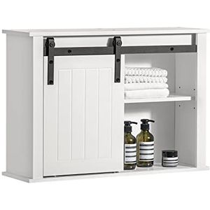 SoBuy Badkamer Wandkast, Badkamerkast Hangend, Opbergkast Hangkast, Badkamer Hoge Kast met Schuifdeur, HBT: 68 x 20 x 48 cm, Wit, BZR71-W