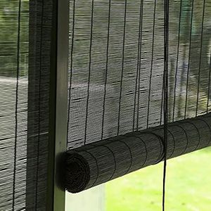 Zwarte Bamboe Rolgordijnen Voor Ramen - Bamboe Buitenzonwering, Semi-privacy Bamboe Gordijn, Voor Tuin/Balkon/Tuinhuisjes/Keuken, Bamboe Blind Voor Venster