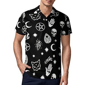 Skull Cat Moon Gothic Heren Golf Polo-Shirt Zomer Korte Mouw T-Shirt Casual Sneldrogende Tees 4XL