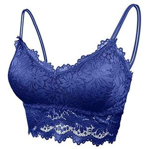 FEOYA Beha van kant Dames Bh zonder beugel Bustiers V-hals Korsetten Sport BH Bralette Top voor Yoga Fitness Blauw - Maat M (70A-75B)