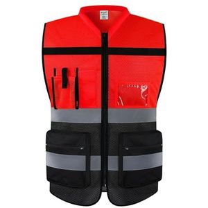 Generic Reflecterend vest Hoge zichtbaarheidsvest Werkkleding voor buiten wandelen, Rood Zwart 2XL