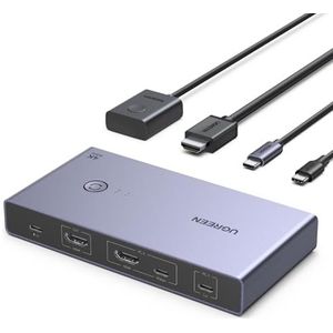 UGREEN - USB C KVM Switch - 4K60Hz - 1 PC 1 Laptop 1 Monitor - 4 USB 3.0 Poorten
