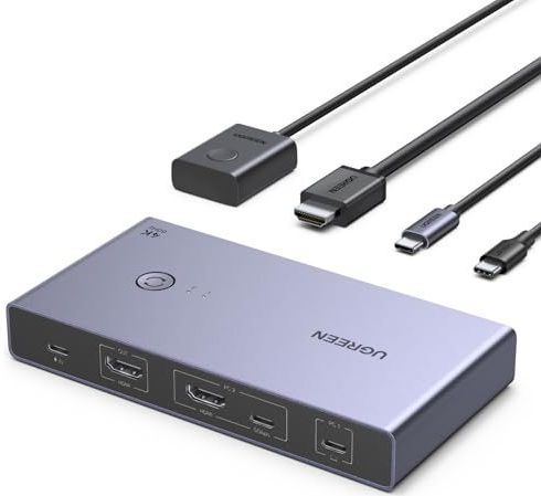 UGREEN - USB C KVM Switch - 4K60Hz - 1 PC 1 Laptop 1 Monitor - 4 USB 3.0 Poorten