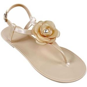 ZOIKOM Platte sandalen voor dames, platte schuifsandalen, casual lente en zomer, platte jelly sandalen, schoenen voor vrouwen, Abrikoos, 36.5 EU