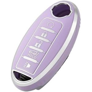 Sleutelbehuizing houder 5 Knop Auto Sleutelhanger Voor Altima X-Trail Bluebird Voor Sylphy Voor Murano 15-19 Gtr Qx80 Gtr Qx80 Qx50 Sleutel Case Klep Sleutelbehuizing(Purple silver)