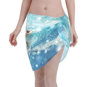 Zeeschildpad print elegante strandwrap, bikini cover-up, badkleding jurk, voor vrouwen, perfect voor zwembad en resort zwart, Zwart, one size