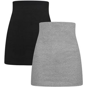 Herzmutter Long Belly Band Tube - Rugwarmer Nierwarmer - Set van 2 - Katoen Zwangerschaps buikband Shirt Extension - Zwart Wit Grijs Blauw - 6350 (Zwart/Grijs, L)