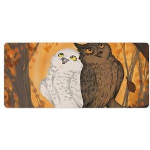 Zwart-wit uilen in herfst mode bureau muismat antislip gaming muismat accessoires decor 40x90cm