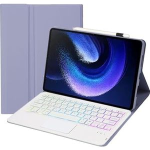 Toetsenbordhoes voor Xiaomi Mi Pad 6/6 Pro 11"" 2023, 7 kleuren achtergrondverlichting, Afneembaar Draadloos Toetsenbord met Slim Touchpad,Purper