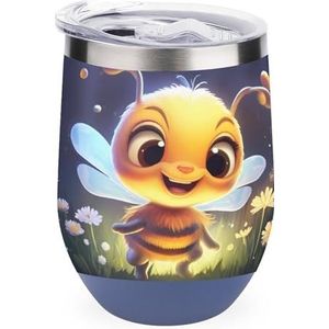 Leuke Bee Insect Geïsoleerde Tumbler met Deksel Leuke Roestvrij Staal Koffie Mok Duurzaam Thee Cup Reizen Mok Blue-stijl