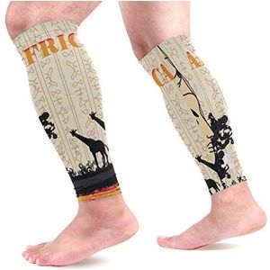 EZIOLY Giraffen en Egyptische Queen Sports Kalf Compressie Mouwen Been Compressie Sokken Kalf Guard voor hardlopen, fietsen, moederschap, reizen, verpleegkundigen