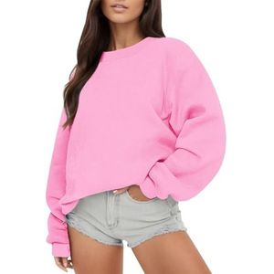 Leader of the Beauty Oversized sweatshirt met ronde hals voor dames, pullovertruien met lange mouwen herfstoutfits 2024, roze, L