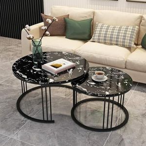 Salontafel Zwarte Salontafel Salontafels Nesting Koffie Eindtafels Moderne Decor Bijzettafel Ronde Occasional Stand Theetafel voor Woonkamer Thuis en Kantoor Nachtkastjes (Maat: 60cm+45cm)