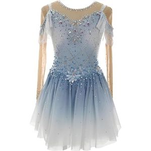 Blauw,11/13,PONNYC Handgemaakte Kunstschaatsjurk Hoogelastische Schaats Kleding Voor Meisjes Rolschaatskleding Met Kleurverloop Glanzende Turnpakjes Voor Artistieke Gymnastiek Met Strass
