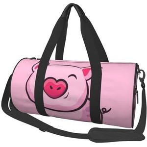 OPSREY Smile Pink Pig Gedrukt Grote Capaciteit Reizen Plunjezak Ronde Handtas Sport Reistas, Glimlach Roze Varken, Eén maat