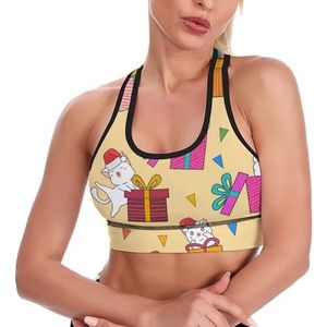Schattige Kat En Geschenkdozen Vrouwen Tank Top Sport BH Yoga Workout Vest Atletische Bras