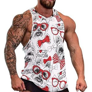 I Love My Yorkie Dog Tanktop voor heren, grafische mouwloze bodybuilding-T-shirts, casual strand-T-shirt, grappige sportschoolspieren