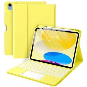 Toetsenbordhoes voor iPad (A16) 11e/10e Generatie, 7 Kleuren Achtergrondverlichting, Afneembare Toetsenbordhoes voor iPad A16 11 Inch 2025 10e Generatie 10,9 Inch 2022,Geel