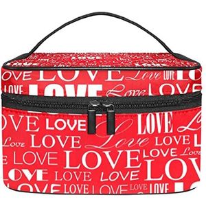 Make-up Organizer Bag, Reizen Make-up Tas Organizer Case Draagbare Cosmetische Tas voor Vrouwen en Meisjes Toiletartikelen Liefde Rood Patroon Letter (2), Meerkleurig, 22.5x15x13.8cm/8.9x5.9x5.4in